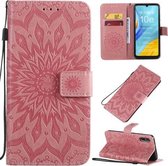 Voor Huawei Genieten 10e Geperst Afdrukken Zonnebloem Patroon Horizontale Flip PU Lederen Case met Houder & Kaartsleuven & Portemonnee & Lanyard (Roze)