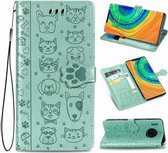 Voor Huawei Mate 30 Pro Leuke Kat en Hond Reliëf Horizontale Flip PU Leren Case met Houder / Kaartsleuf / Portemonnee / Lanyard (Groen)