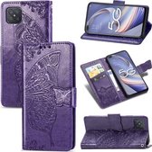 Voor OPPO A92S vlinder liefde bloem reliëf horizontale flip lederen tas met houder & kaartsleuven & portemonnee & lanyard (donkerpaars)