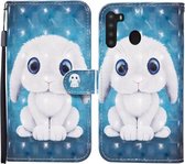 Voor Samsung Galaxy A21 Gekleurde tekening patroon Horizontale flip lederen tas met houder & kaartsleuven & portemonnee (konijn)