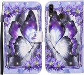 Voor Samsung Galaxy A40 Gekleurde Tekening Patroon Horizontale Flip Leren Case met Houder & Kaartsleuven & Portemonnee (Paarse Bloem Vlinder)