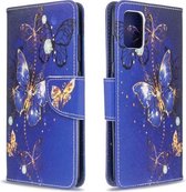 Voor Galaxy A51 Gekleurde tekening patroon Horizontale flip lederen tas met houder & kaartsleuven & portemonnee (paarse vlinder)