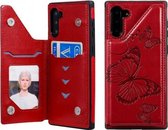 Voor Galaxy Note10 Butterfly Embossing Pattern Schokbestendige beschermhoes met houder & kaartsleuven & fotolijst (rood)