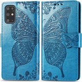 Voor Galaxy S20 + Butterfly Love Flower reliëf horizontale flip lederen tas met beugel / kaartsleuf / portemonnee / lanyard (blauw)