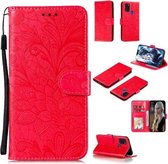 Voor Samsung Galaxy A21s Lace Flower Embossing Pattern Horizontale Flip Leather Case, met houder & kaartsleuven & portemonnee & fotolijst & Lanyard (rood)