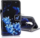 Voor Huawei Nova 5i Pro Horizontale lederen flip case met houder & kaartsleuven & portemonnee (blauwe vlinderbloem)