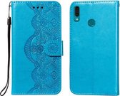 Voor Huawei Y9 (2019) Flower Vine Embossing Pattern Horizontale Flip Leather Case met Card Slot & Holder & Wallet & Lanyard (Blue)