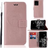 Voor Galaxy S20 Ultra Windgong Uil Embossing Patroon Horizontale Flip Leren Case, met Houder & Kaartsleuven & Portemonnee (Rose Goud)