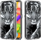 Voor Galaxy A01 2 in 1 pc + TPU-kaartpatroon transparant beschermhoes (zwart en wit tijger)