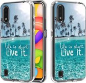 Voor Galaxy A01 2 in 1 pc + TPU-kaartpatroon transparant beschermhoes (zee)