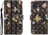 Voor Galaxy A51 3D gekleurde tekening horizontale flip lederen tas met houder & kaartsleuf & portemonnee (zwarte vlinder)