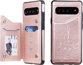 Voor Galaxy S10 5G Skull Head Embossing Pattern Schokbestendige beschermhoes met houder & kaartsleuven & portemonnee (rose goud)