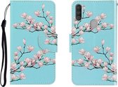 Voor Galaxy M11 Gekleurde tekening Horizontale flip lederen tas met houder & kaartsleuf & portemonnee (Magnolia)