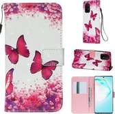 Voor Galaxy M80s 3D Schilderen Horizontale Flip Leren Case met Houder & Kaartsleuf & Portemonnee & Lanyard (Rose Butterfly)