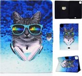 Voor iPad Air 2020 10.9 Elektrisch Geperst Gekleurde Tekening Horizontale Flip Leren Case met Houder & Kaartsleuven & Slaap / Wekfunctie (Koptelefoon Kat)