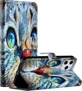 Voor iPhone 12 Pro Max Geschilderd patroon Horizontale lederen flip-hoes met houder & kaartsleuven en fotolijst (blauwe kat)