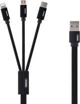 REMAX RC-094TH 1m 2,4A 3-in-1 USB naar 8-pins & USB-C / Type-C & Micro USB-snellaadgegevenskabel (zwart)