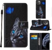 Voor iPhone 11 Pro Cross Texture Painting Pattern Horizontale Flip lederen hoes met houder & kaartsleuven & portemonnee & lanyard (Blue Butterfly Cats Eye)