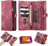 Voor iPhone 12 mini CaseMe-008 Afneembare multifunctionele horizontale flip lederen tas met kaartsleuf en houder & rits portemonnee en fotolijst (rood)