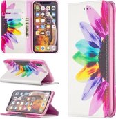 Gekleurd tekenpatroon Onzichtbare magnetische horizontale Flip PU lederen tas met houder & kaartsleuven & portemonnee voor iPhone XS Max (Sun Flower)