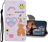 Gekleurde tekening patroon horizontale flip lederen tas met houder & kaartsleuven & portemonnee voor iPhone 12 mini (smiley beer)