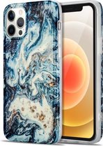 TPU Gilt Marble Pattern beschermhoes voor iPhone 12 Pro Max (blauw)