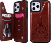 Skull Head Embossing Pattern Schokbestendige beschermhoes met houder & kaartsleuven & portemonnee voor iPhone 12 Pro Max (bruin)