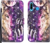 Voor Huawei P30 lite 3D Geschilderd Patroon Horizontale Flip Leren Case met Houder & Portemonnee & Kaartsleuf & Lanyard (Windgong Wolf)