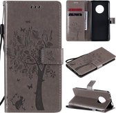 Voor Huawei Enjoy 20 Plus 5G Tree & Cat Pattern Pressed Printing Horizontale Flip PU Leather Case met houder & kaartsleuven & portemonnee & Lanyard (grijs)