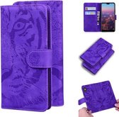 Voor Huawei P20 Tiger Embossing Pattern Horizontale Flip Leather Case met houder & kaartsleuven & portemonnee (paars)