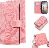 Voor Huawei P20 Lite / nova 3e Tiger Embossing Pattern Horizontale Flip lederen tas met houder & kaartsleuven & portemonnee (roze)