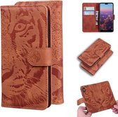 Voor Huawei P20 Tiger Embossing Pattern Horizontale Flip Leather Case met houder & kaartsleuven & portemonnee (bruin)