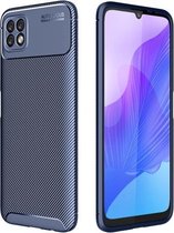 Voor Huawei Enjoy 20 Carbon Fiber Texture Shockproof TPU Case (Blauw)