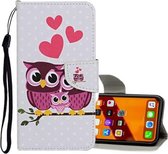 Voor iPhone 11 Gekleurd tekeningpatroon Horizontaal leren flip-hoesje met houder & kaartsleuven & portemonnee (Owl Family)