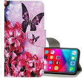 Voor iPhone XS Max Gekleurd tekeningpatroon Horizontaal lederen flip-hoesje met houder & kaartsleuven & portemonnee (rode bloemvlinder)
