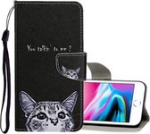 Voor iPhone 8/7 Gekleurde tekening patroon Horizontale flip lederen hoes met houder & kaartsleuven & portemonnee (kleine kat)