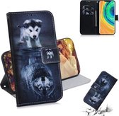 Voor Huawei Mate 30 Pro / 5G Gekleurde Tekening Patroon Horizontale Flip PU Lederen Case met Houder & Kaartsleuven & Portemonnee (Wolf En Hond)