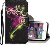 Gekleurde tekening patroon horizontaal Flip PU lederen tas met houder & kaartsleuven & portemonnee & lanyard voor iPhone 6 Plus & 6s Plus (paar vlinder)