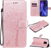 Voor Xiaomi Redmi 10X 5G / 10X Pro 5G Boom & Kat Reliëfpatroon Horizontale Flip Leren Case met Houder & Kaartsleuven & Portemonnee & Lanyard (Rose Goud)