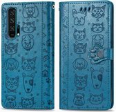Voor Huawei Honor 20 Pro Leuke Kat en Hond Reliëf Horizontale Flip PU Leren Case met Houder / Kaartsleuf / Portemonnee / Lanyard (Blauw)