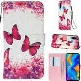 Voor Huawei P30 Lite 3D Schilderen Horizontale Flip Leren Case met Houder & Card Slot & Portemonnee & Lanyard (Rose Butterfly)