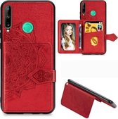 Voor Huawei P40 Lite E / Y7P Mandala Reliëf Magnetische Doek PU + TPU + PC Case met Houder & Kaartsleuven & Portemonnee & Fotolijst & Riem (Rood)