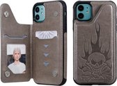 Voor iPhone 11 Skull Head Embossing Pattern Schokbestendige beschermhoes met houder & kaartsleuven en portemonnee (grijs)