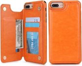 Voor iPhone 6 Plus / 6s Plus / 7 Plus / 8 Plus POLA TPU + PC-beplating Volledige dekking Beschermhoes met houder & kaartsleuven en fotolijst (oranje)