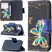 Voor iPhone 12 mini Gekleurd tekeningpatroon Horizontaal lederen flip-hoesje met houder & kaartsleuven en portemonnee (grote vlinder)