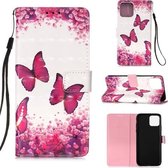 Voor iPhone 12 Pro Max 3D-schilderij Horizontale lederen flip-hoes met houder & kaartsleuf & portemonnee & lanyard (Rose Red Butterfly)