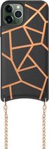 Voor iPhone 11 Pro Max Mutural PC + PU + TPU Crossbody beschermhoes met afneembare schouder metalen ketting (zwart)