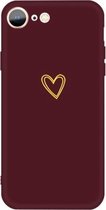 Voor iPhone SE 2020/8/7 Golden Love-heart Pattern Colorful Frosted TPU telefoon beschermhoes (wijnrood)