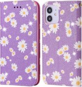 Voor iPhone 12 mini Glinsterende Daisy Magnetische Horizontale Flip Leren Case met Houder & Kaartsleuven & Fotolijst (Paars)