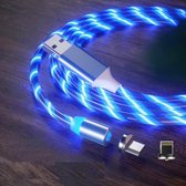 2 in 1 USB naar 8-pins + Micro USB Magnetische zuigkracht Kleurrijke Streamer Oplaadkabel voor mobiele telefoon, lengte: 1m (blauw licht)